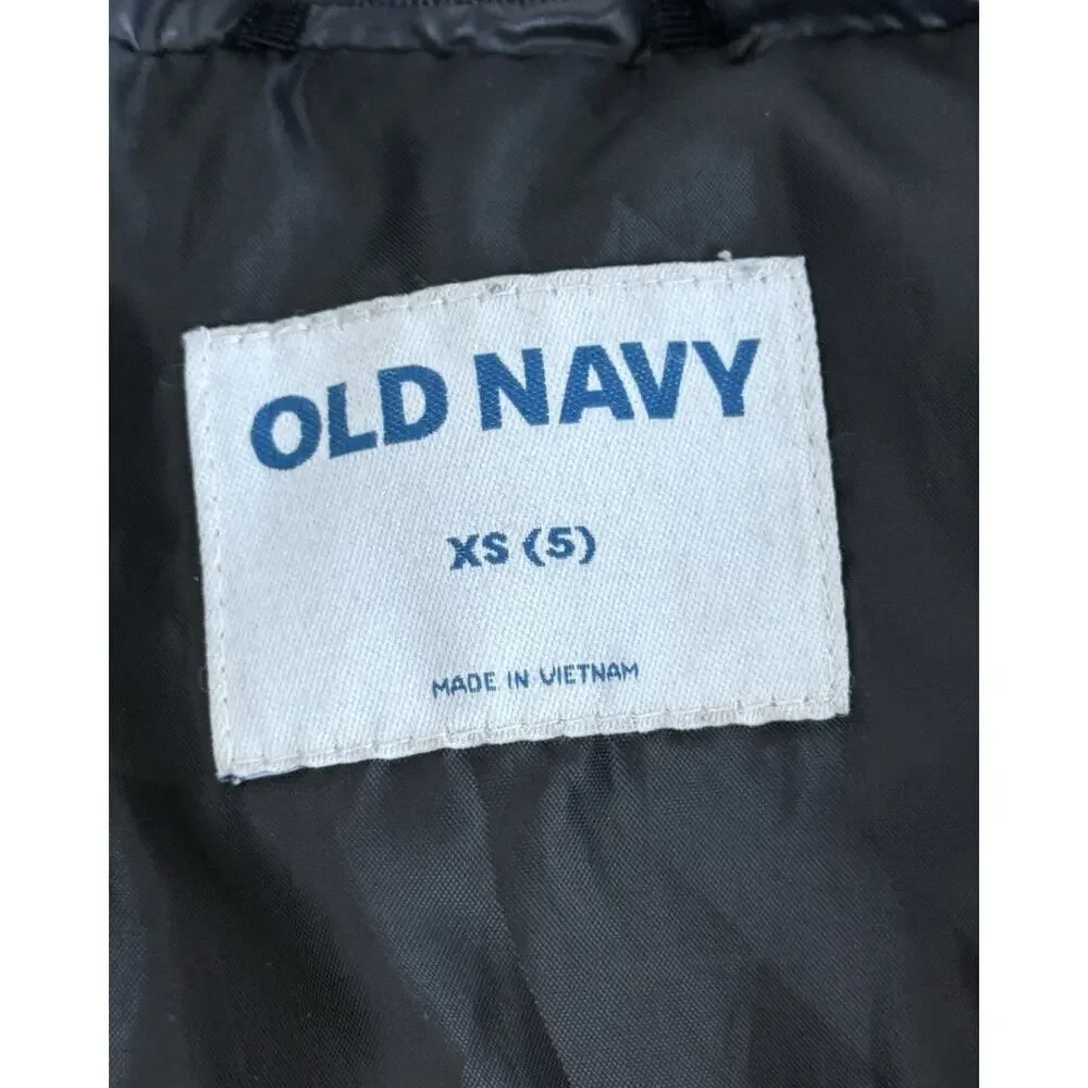 Old Navy Kids Black Puffer Jacket XS 5 Quilted Zip Coat Winter